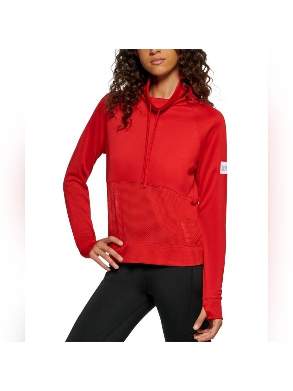 NWT Tommy Hilfiger‎ Sport Women's Active Cowl-Neck Mesh-Contrast Top S